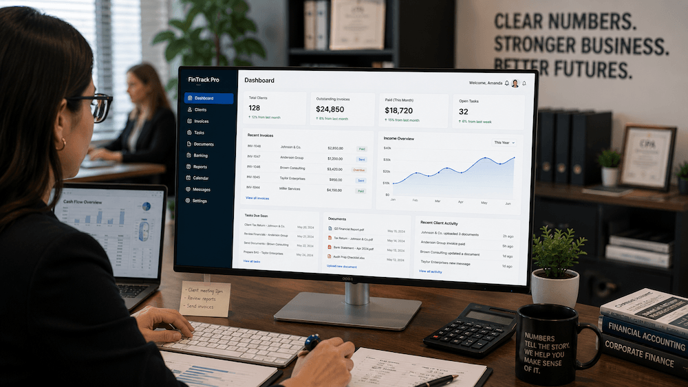 Accounting and financial service software client portal and invoice dashboard