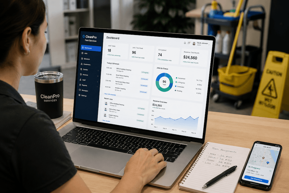 Cleaning and field service software scheduling and dispatch dashboard