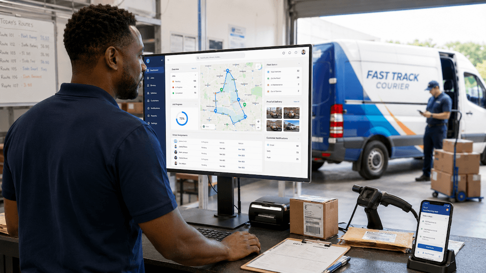Logistics delivery and fleet software dispatch and route tracking dashboard