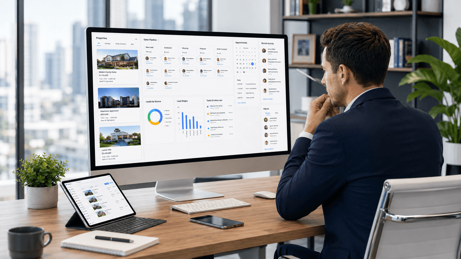 Real estate CRM dashboard and realtor pipeline software interface